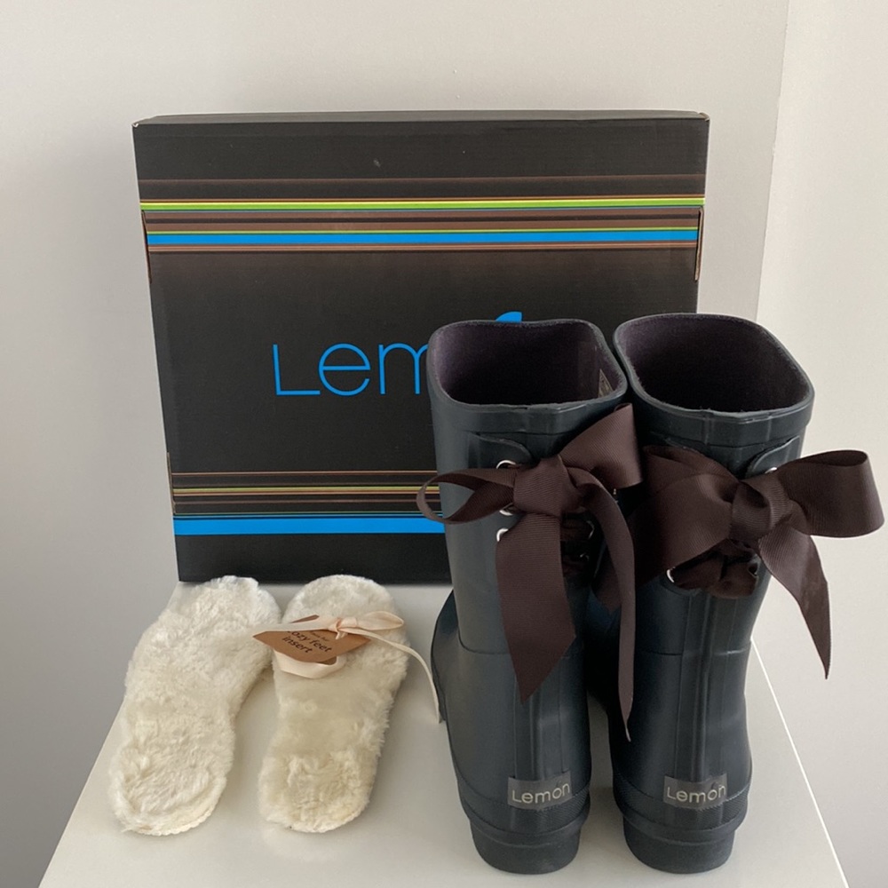 Lemon Matte Solid with Gros Grain Bow Detail Rain Boot